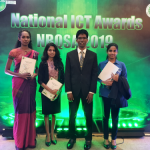 From Left: Ms. WMKS Ilmini (Merit Award), Ms. Malshi Senevirathne (Merit Award), Mr. DDA Gamini (Head/Department of Computer Science), Ms. Madhushi Welikala (Silver Award) at NBSQA 2019 Held at Galadari Hotel, Colombo on 11/10/2019